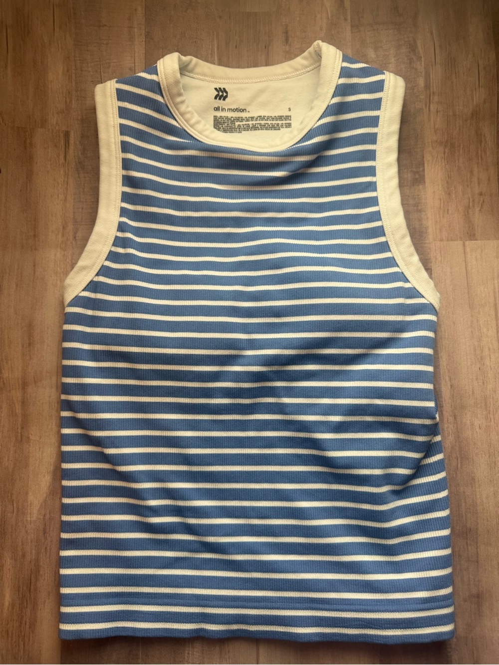 All in Motions Blue & White Striped Tank w/ Built in Bra